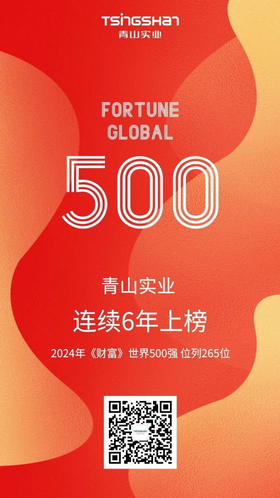 位列第265位!青山实业连续六年荣登世界500强